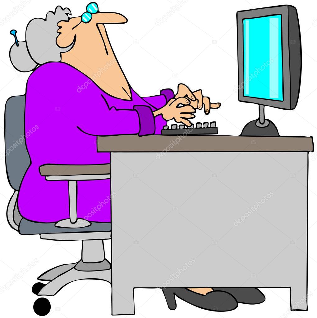Illustrazione Una Donna Anziana Che Alza Sguardo Mentre Siede Una  Illustrazione stock di ©caraman #360325434