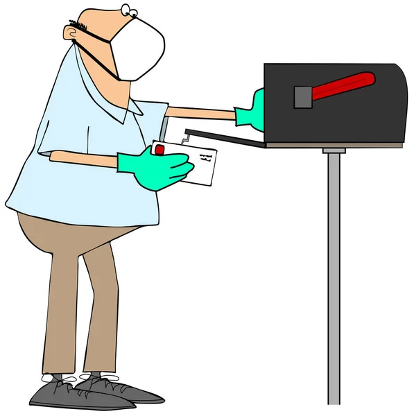 Illustration Man Wearing Face Mask Rubber Gloves While Mailing Letter — Stock Photo, Image