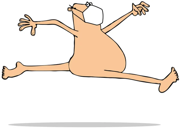 Illustration Bekymmerslös Naken Man Ansiktsmask Som Springer Och Hoppar Luften — Stockfoto