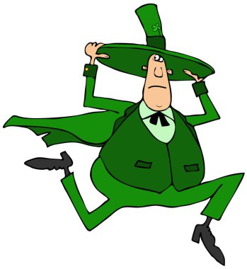 Korkmuş bir İrlandalı leprikonun koşarken şapkasını tutuşu..