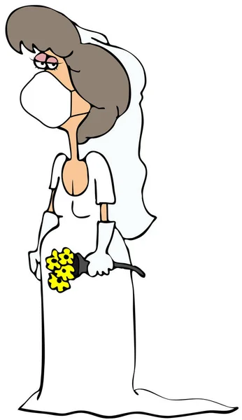 Illustration Bride Dressed Her Gown Veil Holding Bouquet Yellow Flowers — Stock Photo, Image