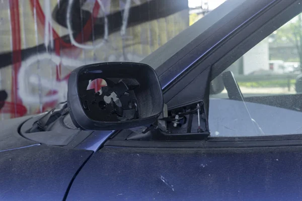 broken mirror on a car close up