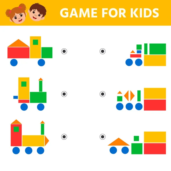 Education logic game for preschool kids for the development of logical thinking. Connect the details and  colorful geometric shapes. Preschool worksheet activity. Children funny riddle entertainment