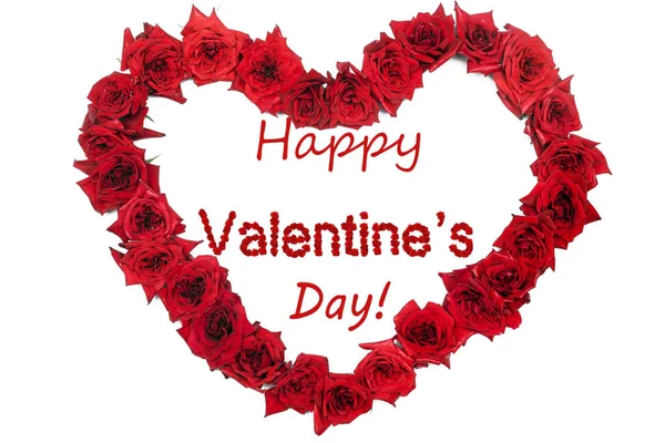 Happy Valentine Day Red Lettering Background Rose Shaped Heart — Stock Photo, Image