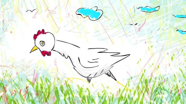 Белая курица сидит на яйцах — стоковое видео