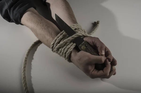 Hands Tied Thick Rope — Stock Photo, Image