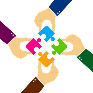 Puzzle parçaları ile el