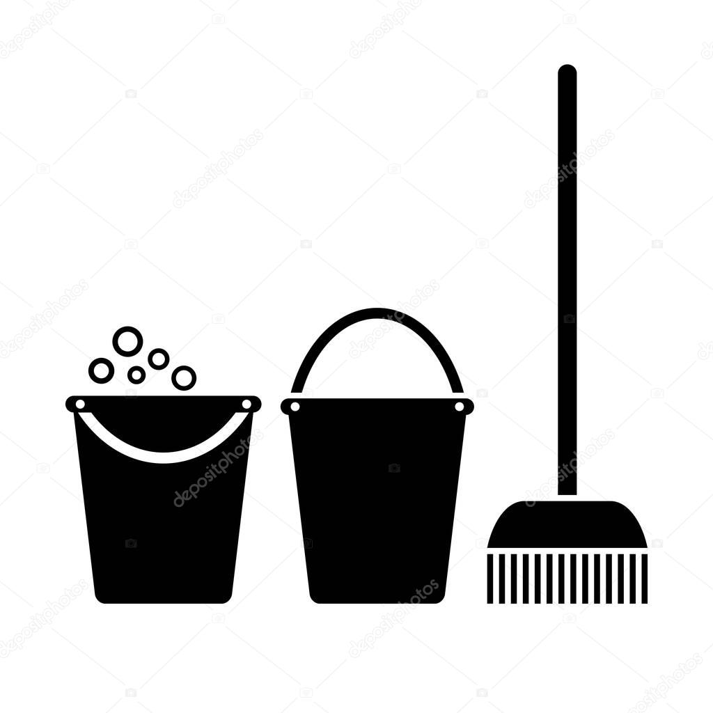Bucket and mop, cleaning icon vector illustration isolated on white background