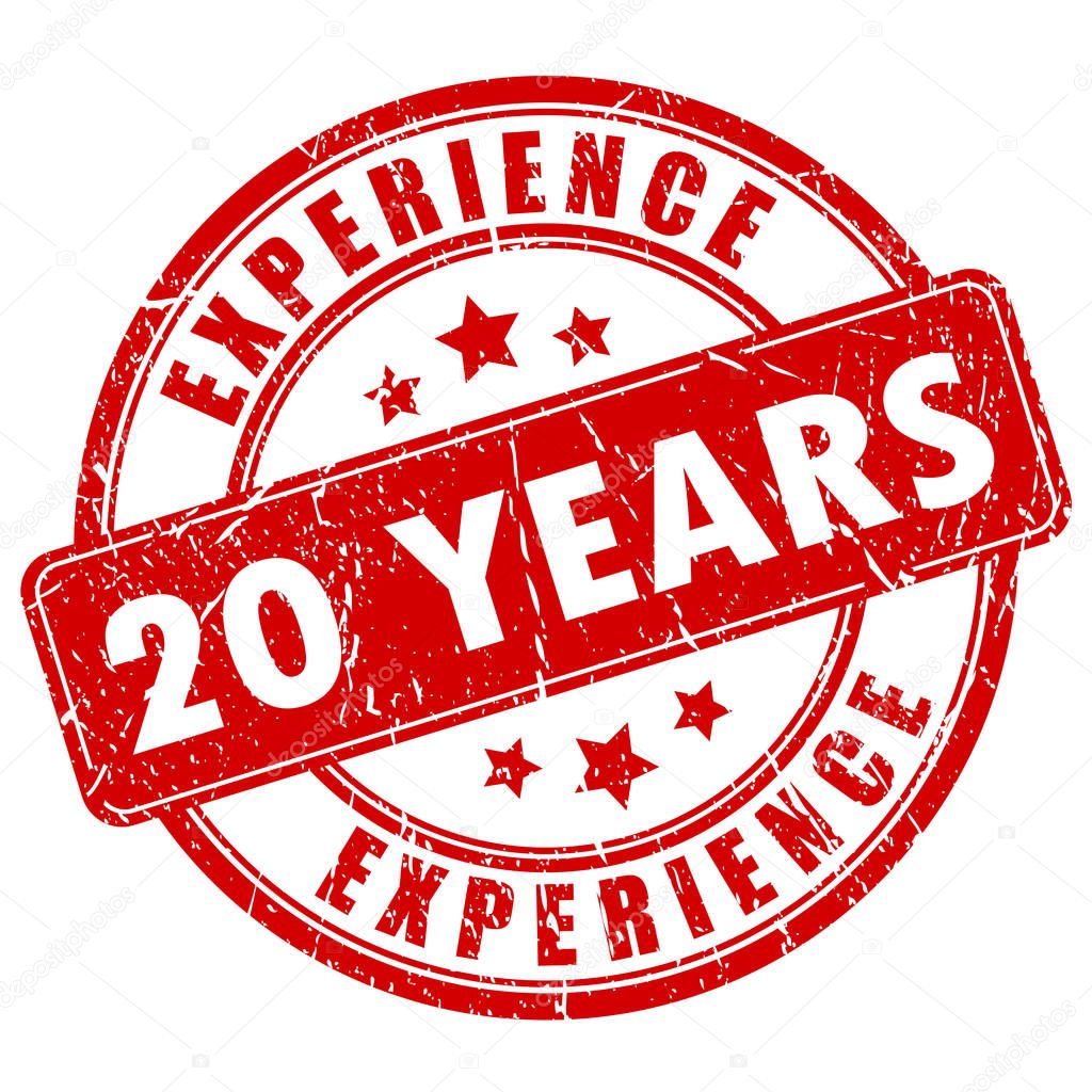 20 years experience ink old stamp vector illustration isolated on white background