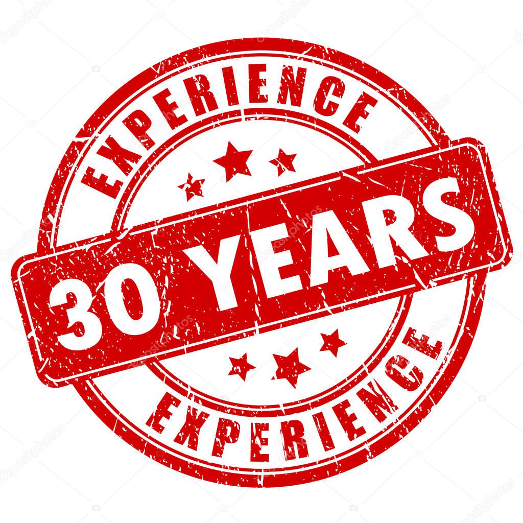 30 year experience ink stamp vector illustration isolated on white background