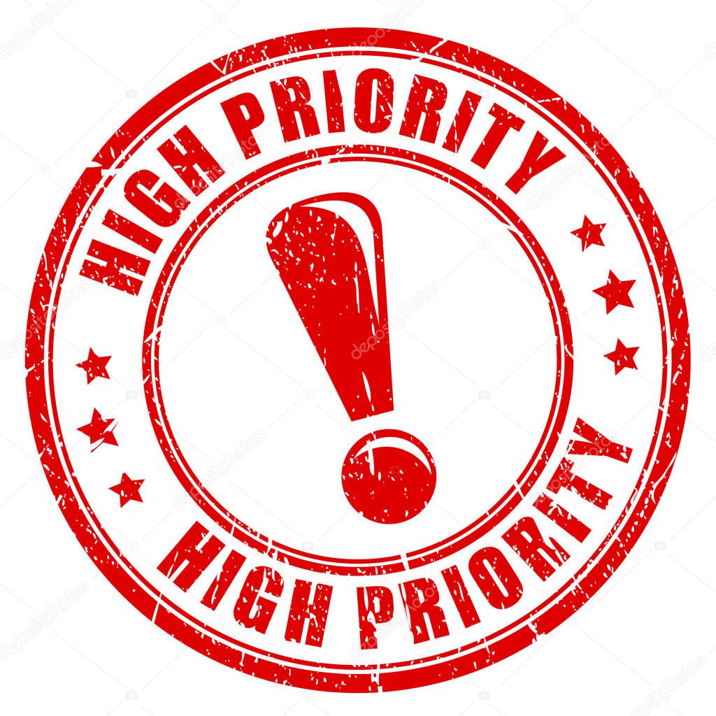 High priority rubber vector stamp illustration isolated on white background