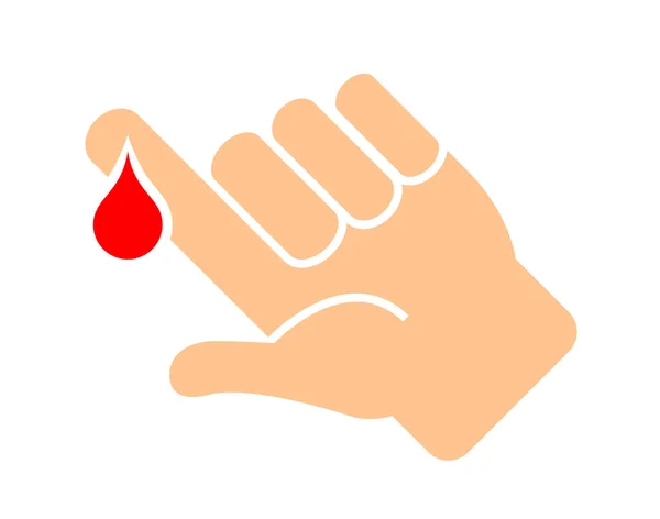 Mano y dedo humanos con gota de sangre — Vector de stock