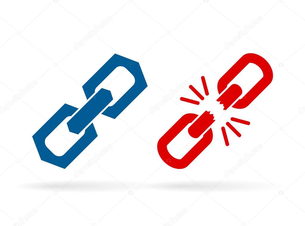 Strong and weak chain link icon vector illustration isolated on white background