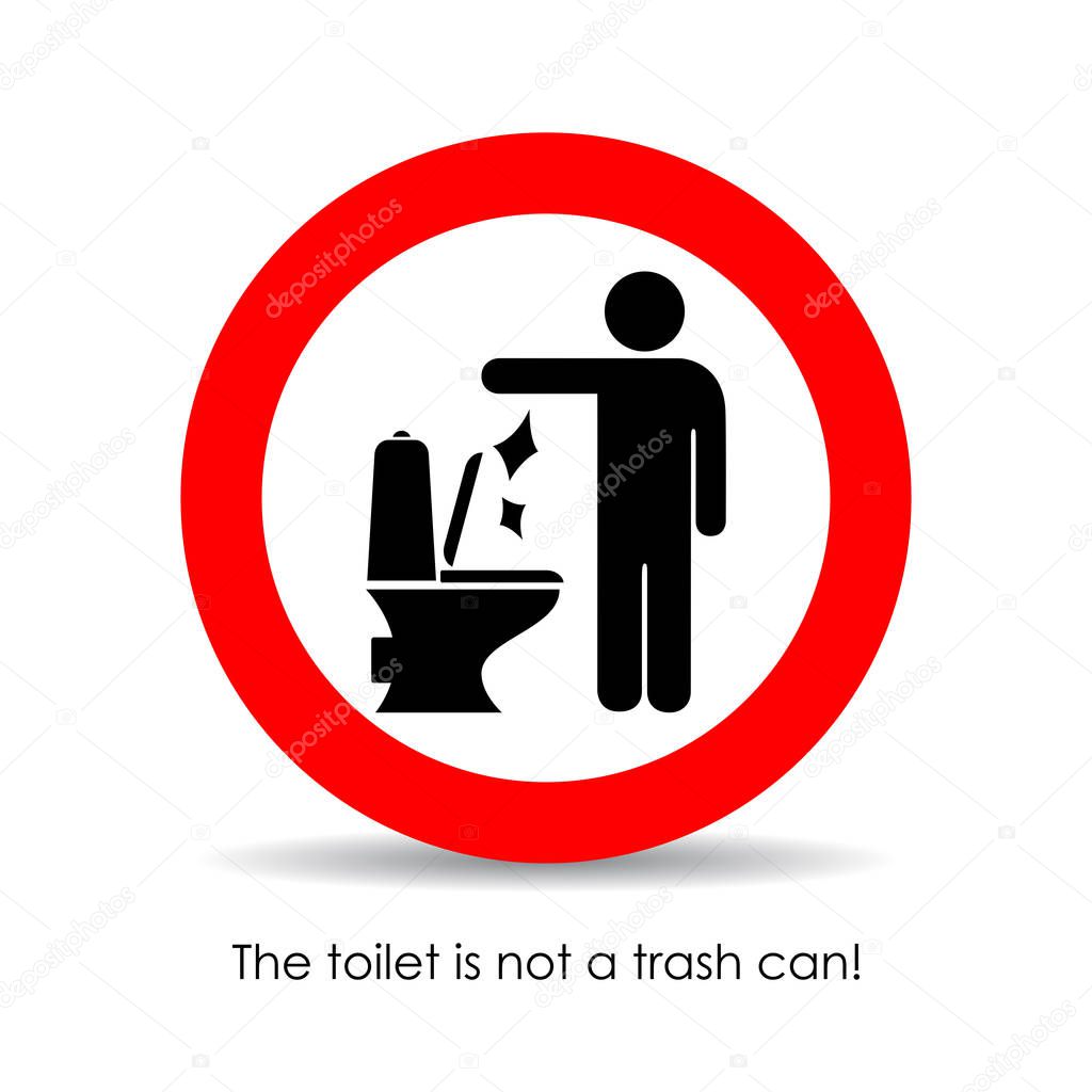 Toilet is not a trash can, vector sign illustration isolated on white background