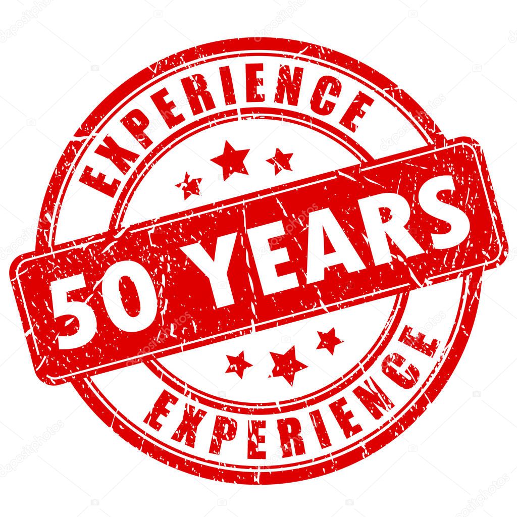 50 year experience ink imprint vector illustration isolated on white background