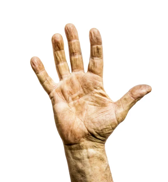 Working man dirty rough hand isolated on white background — Stock Photo, Image