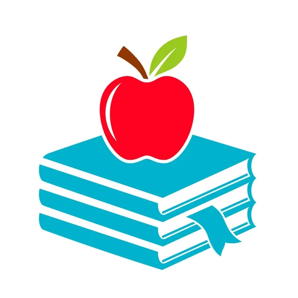 Apple and books, abstract school icon — Stock Vector