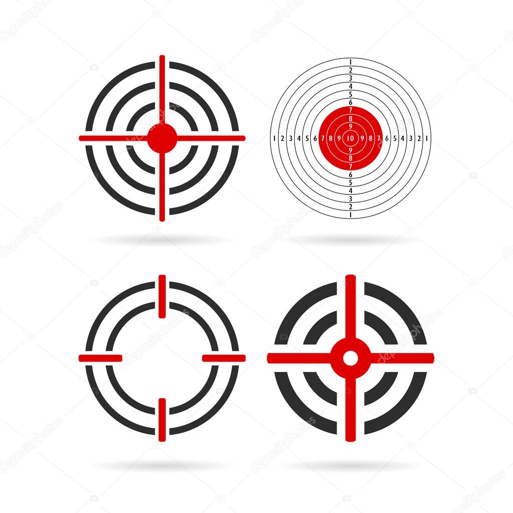 Round targets vector icons illustration set isolated on white background. Abstract flat web design elements for website or infographics materials.
