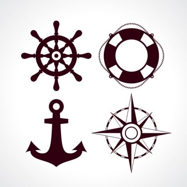 Retro tarzı maritime seyahat Icon set vektör illüstrasyon izole beyaz arka plan üzerinde