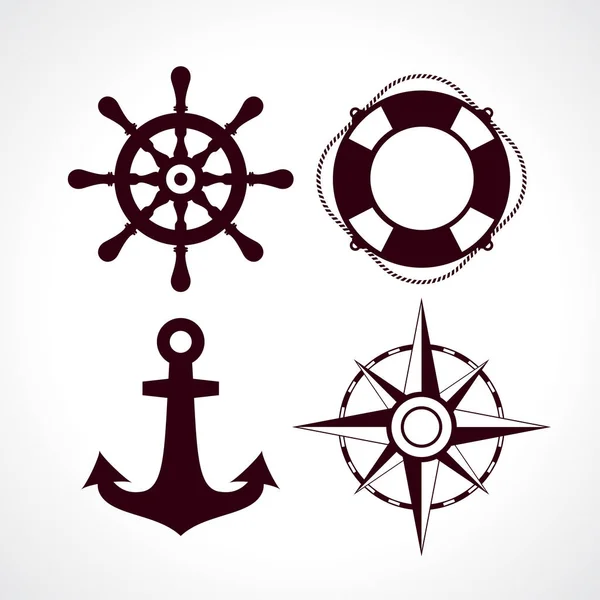 Retro Stijl Maritieme Reizen Pictogram Set Vectorillustratie Geïsoleerd Witte Achtergrond — Stockvector