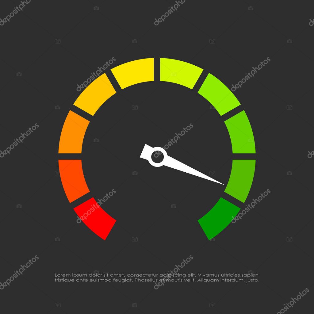 Speed test vector sign illustration isolated on black background. Abstract flat web design element for website, presentation or infographics materials.
