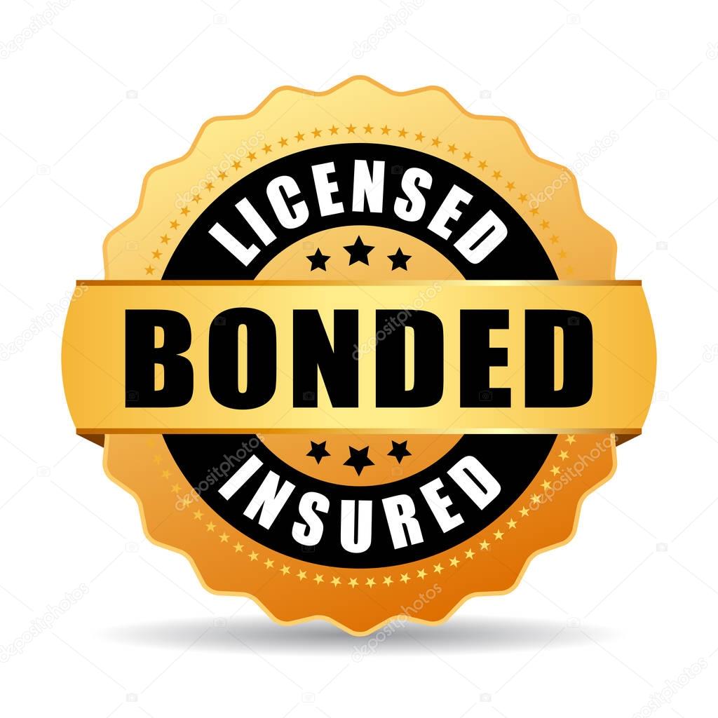Licensed bonded insured vector gold medal illustration isolated on white background