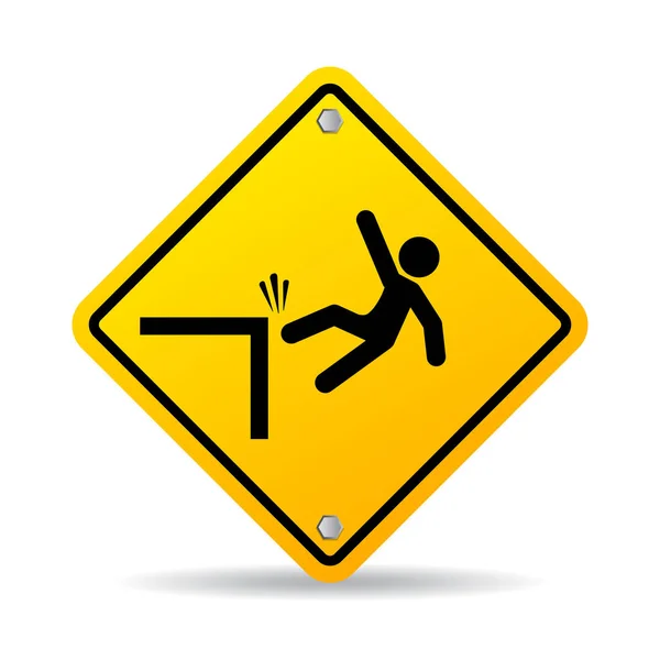 Falling person danger vector yellow sign — Stock Vector