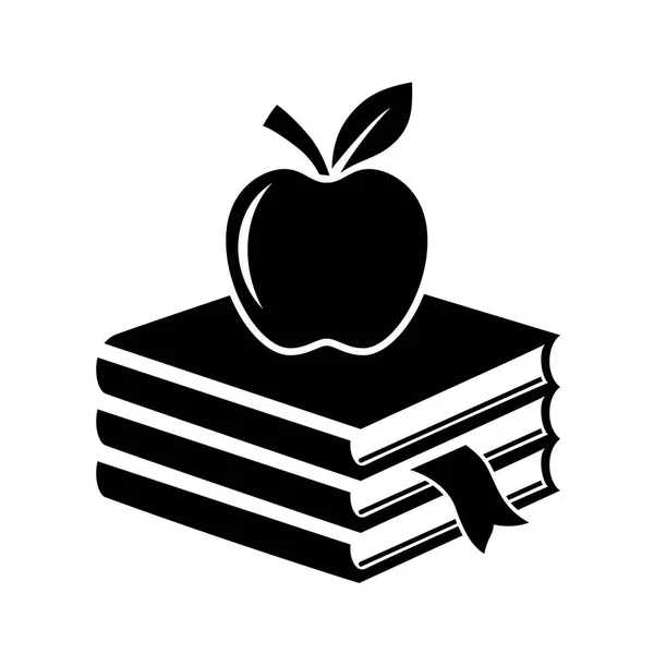 Manzana y montón de libros icono de la educación — Vector de stock