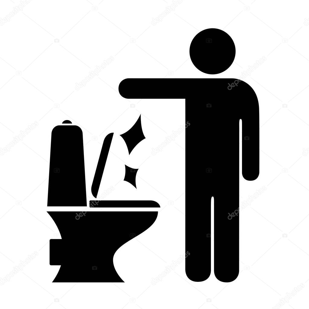 Man littering in toilet vector pictogram illustration isolated on white background