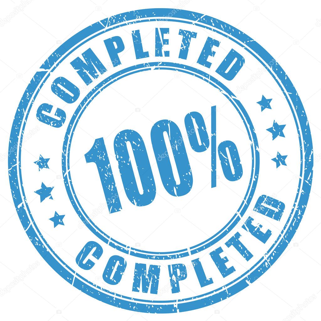 100 percent completed ink stamp vector illustration isolated on white background