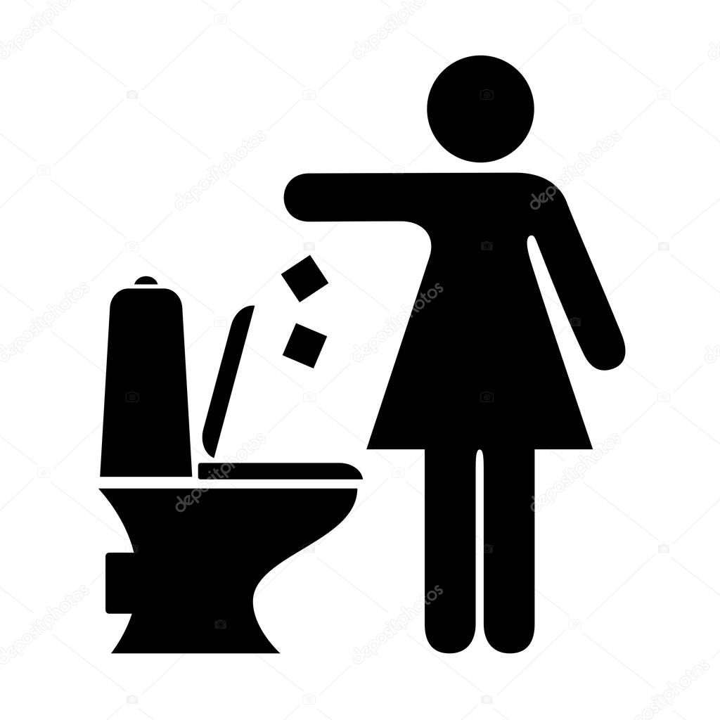 Woman littering in toilet flat vector pictogram illustration isolated on white background