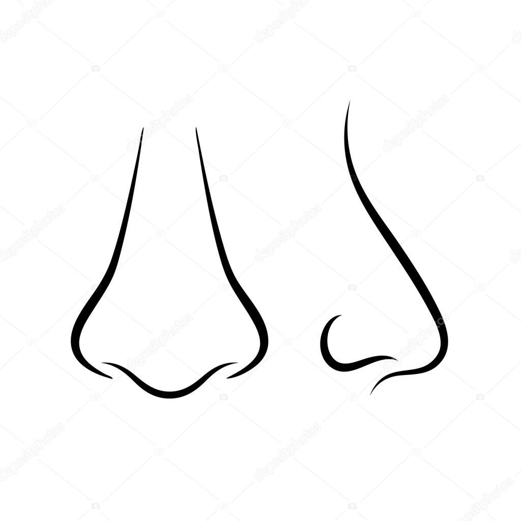 Human nose icons set, front and side view, vector illustration isolated on white background