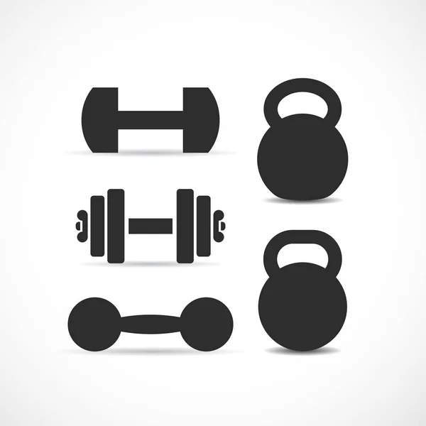 Hanteln und Kettlebells Vektor Icon Set — Stockvektor