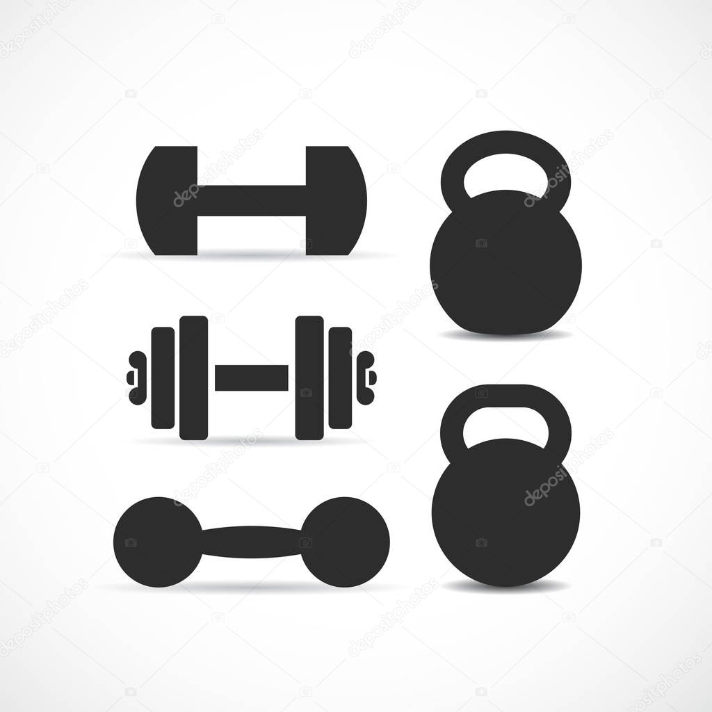 Dumbbells and kettlebells vector icon set