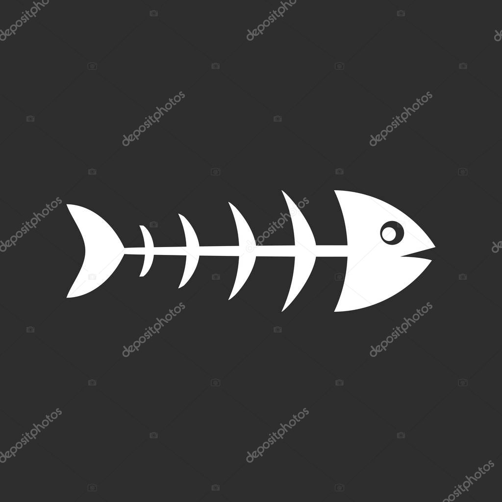 Fish skeleton vector icon illustration isolated on black background