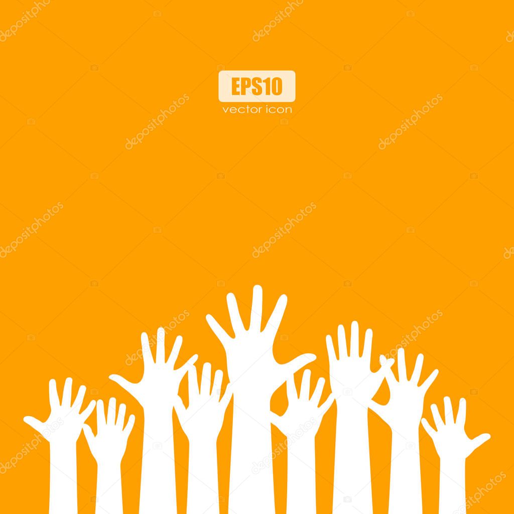 Raised hands orange vector poster