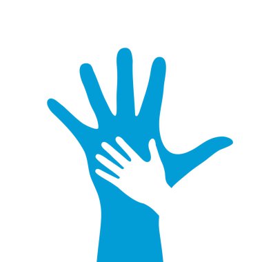 Yetişkin ve çocuk el simgesi, soyut yardım kavramı, beyaz arkaplanda izole edilmiş vektör illüstrasyonu