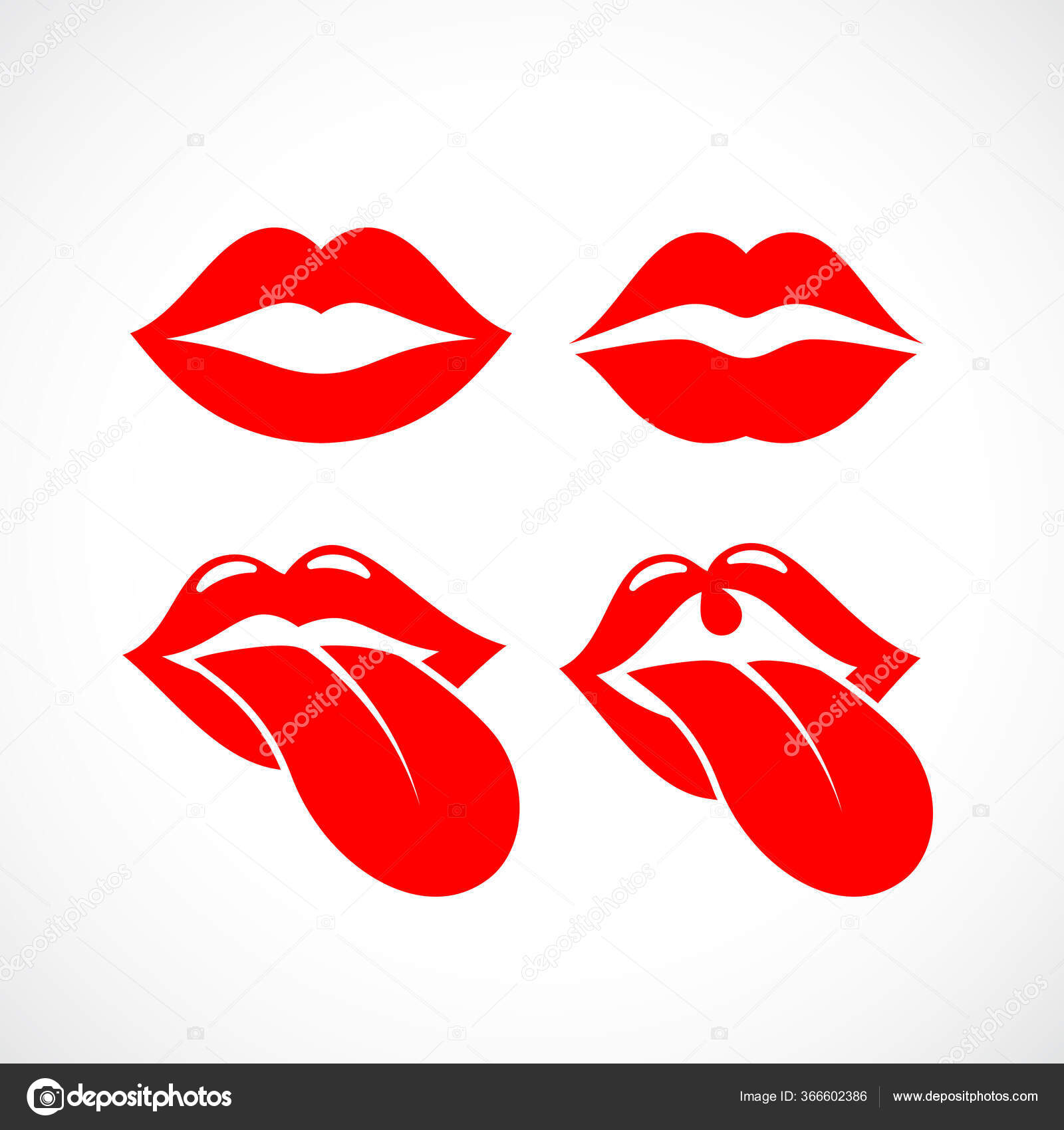 Red Lips Mouth Icons Set Vector Illustration Isolated White Background