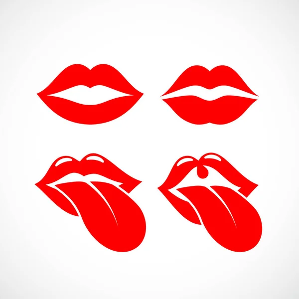 Conjunto Labios Rojos Iconos Boca Ilustración Vectorial Aislada Sobre Fondo — Vector de stock