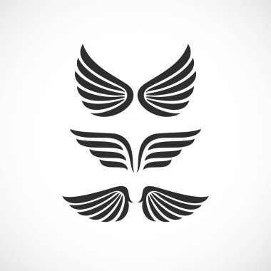 Melek kanatları vektör simgeleri beyaz arkaplanda izole edilmiş resimleme ayarlandı