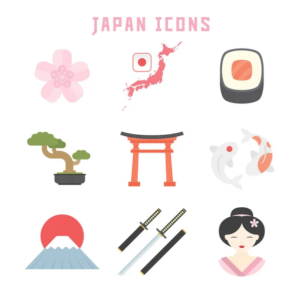 Japonya Asya projeler veya Japonya yayınlar için düz stil simgeleri.