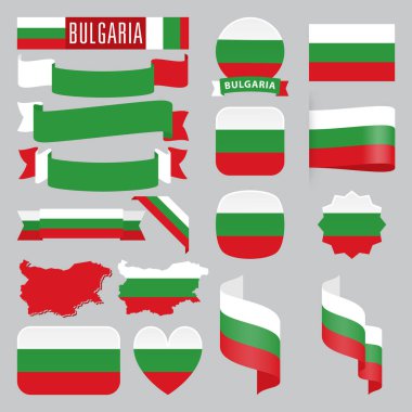 Bulgaristan haritalar, bayraklar, kurdeleler, simgeler ve düğmeleri farklı şekillerle.
