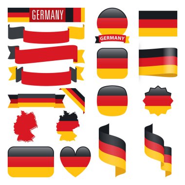 Almanya haritalar, bayraklar, kurdeleler, simgeler ve düğmeleri farklı şekillerle.