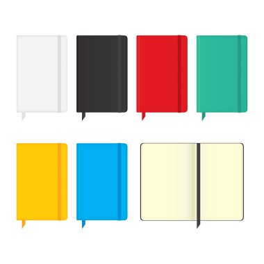 Moleskine notebooks with different colors. clipart