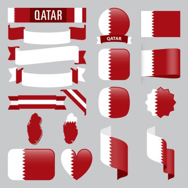 Katar haritalar, bayraklar, kurdeleler, simgeler ve düğmeleri farklı şekillerle.