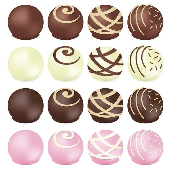 Set Sixteen Decorated Chocolates — Stock Vector