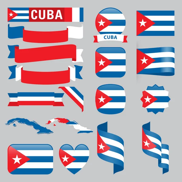 Küba haritalar, bayraklar, kurdeleler, simgeler ve düğmeleri farklı şekillerle.