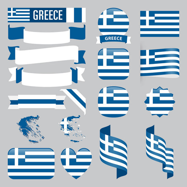 Набор карт Греции, флагов, лент, иконок и кнопок разной формы
.