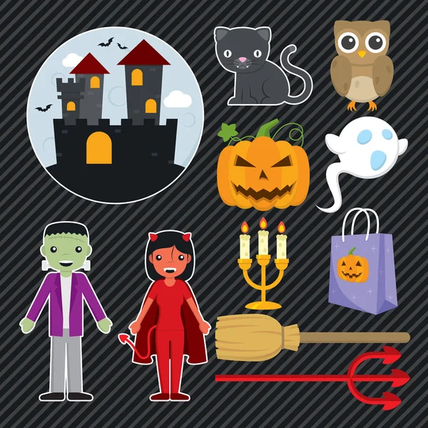 Ikonok Halloween Dekoráció — Stock Vector