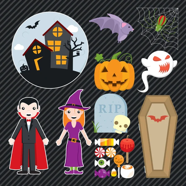 Tíz Ikonok Halloween Dekoráció — Stock Vector